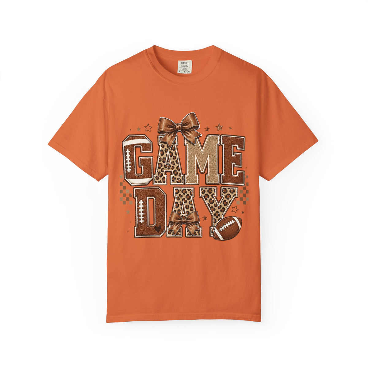 Game Day T‑Shirt — Leopard Print Football Graphic with Bow