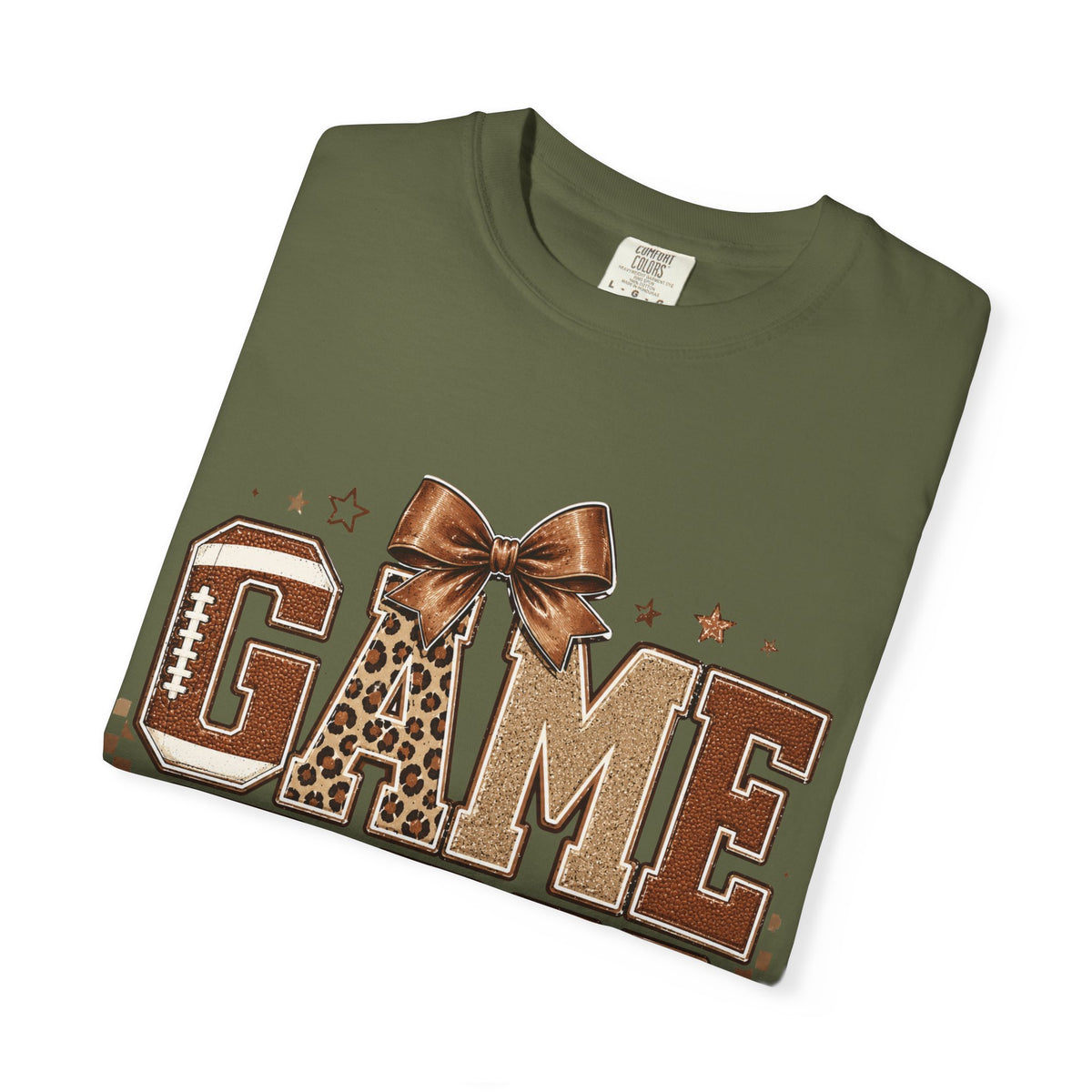 Game Day T‑Shirt — Leopard Print Football Graphic with Bow