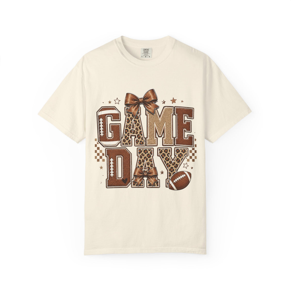 Game Day T‑Shirt — Leopard Print Football Graphic with Bow