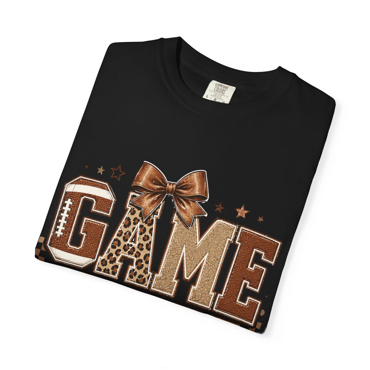 Game Day T‑Shirt — Leopard Print Football Graphic with Bow