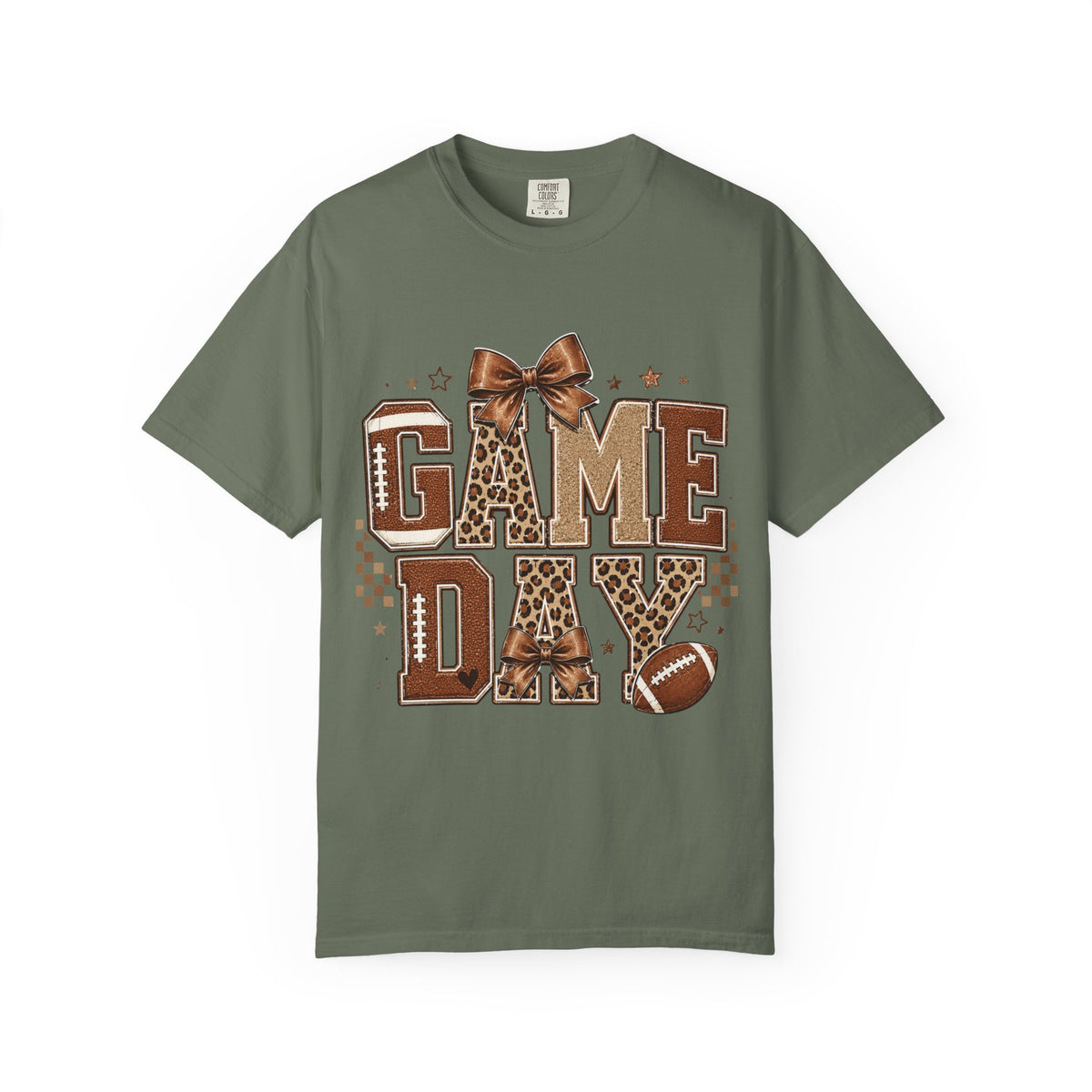 Game Day T‑Shirt — Leopard Print Football Graphic with Bow