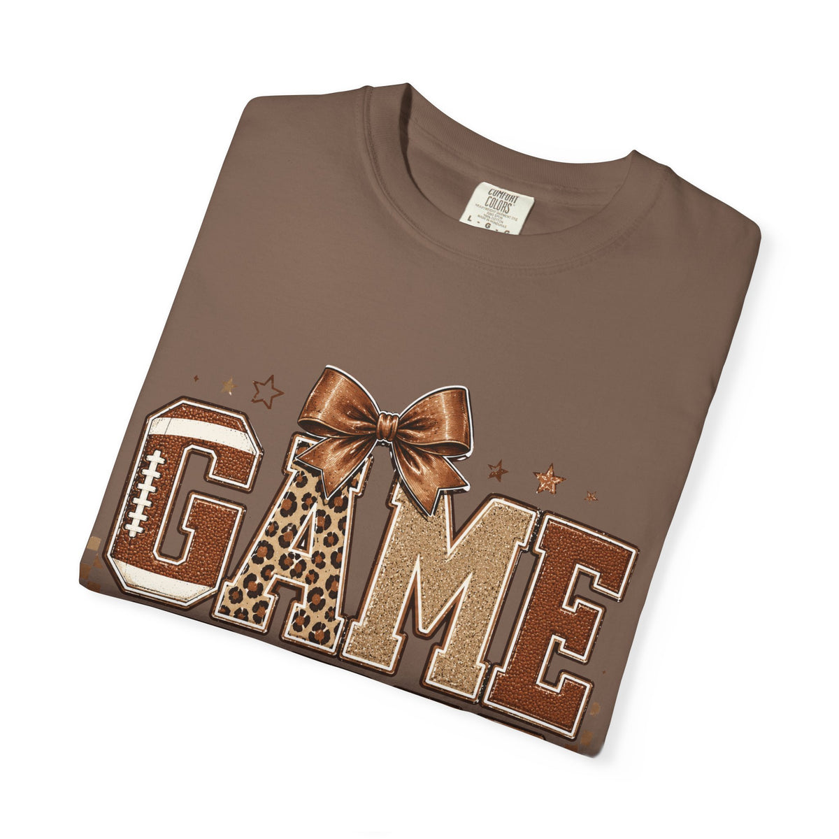Game Day T‑Shirt — Leopard Print Football Graphic with Bow
