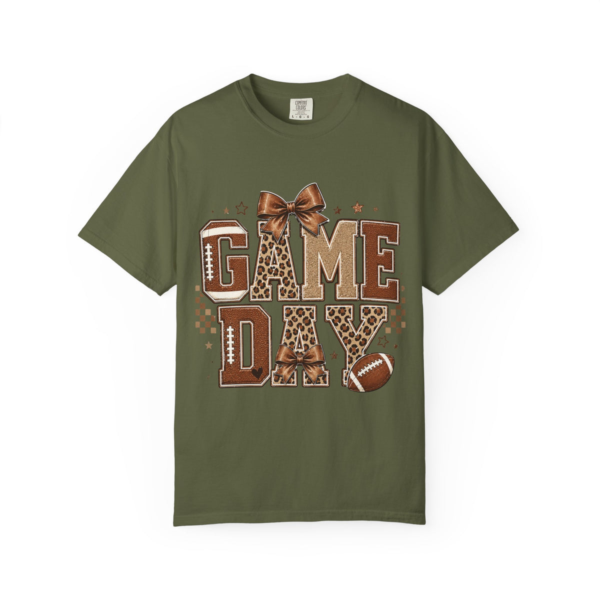 Game Day T‑Shirt — Leopard Print Football Graphic with Bow