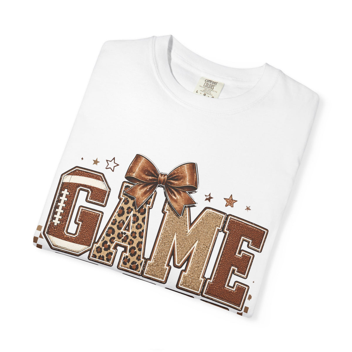 Game Day T‑Shirt — Leopard Print Football Graphic with Bow