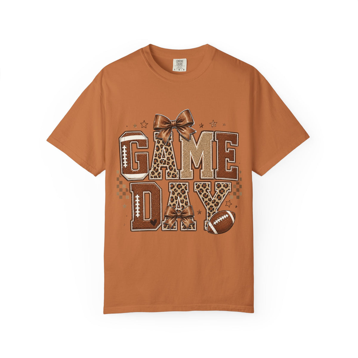 Game Day T‑Shirt — Leopard Print Football Graphic with Bow