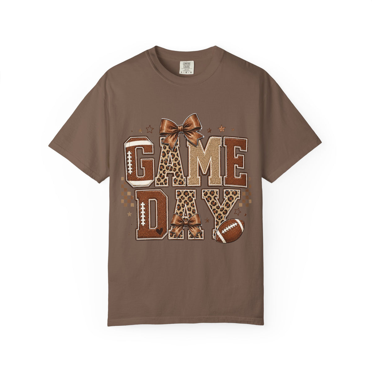 Game Day T‑Shirt — Leopard Print Football Graphic with Bow