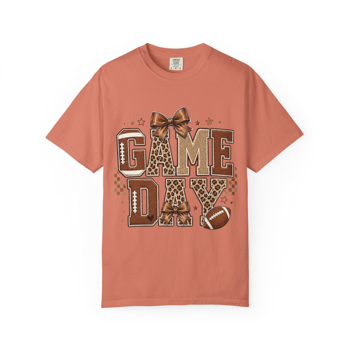 Game Day T‑Shirt — Leopard Print Football Graphic with Bow