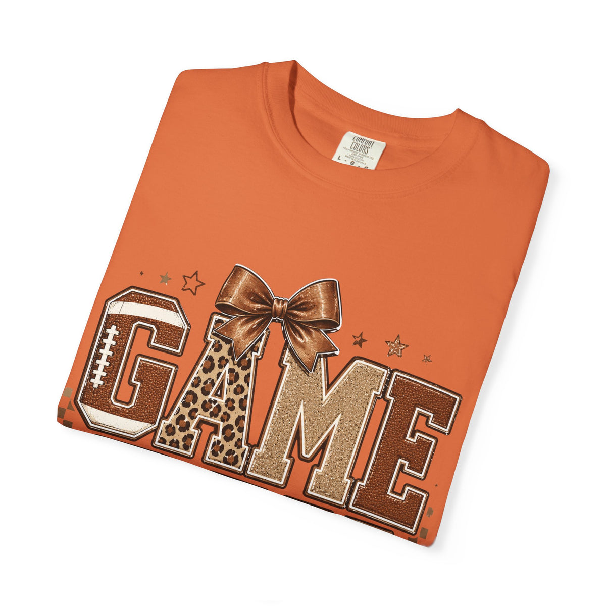 Game Day T‑Shirt — Leopard Print Football Graphic with Bow