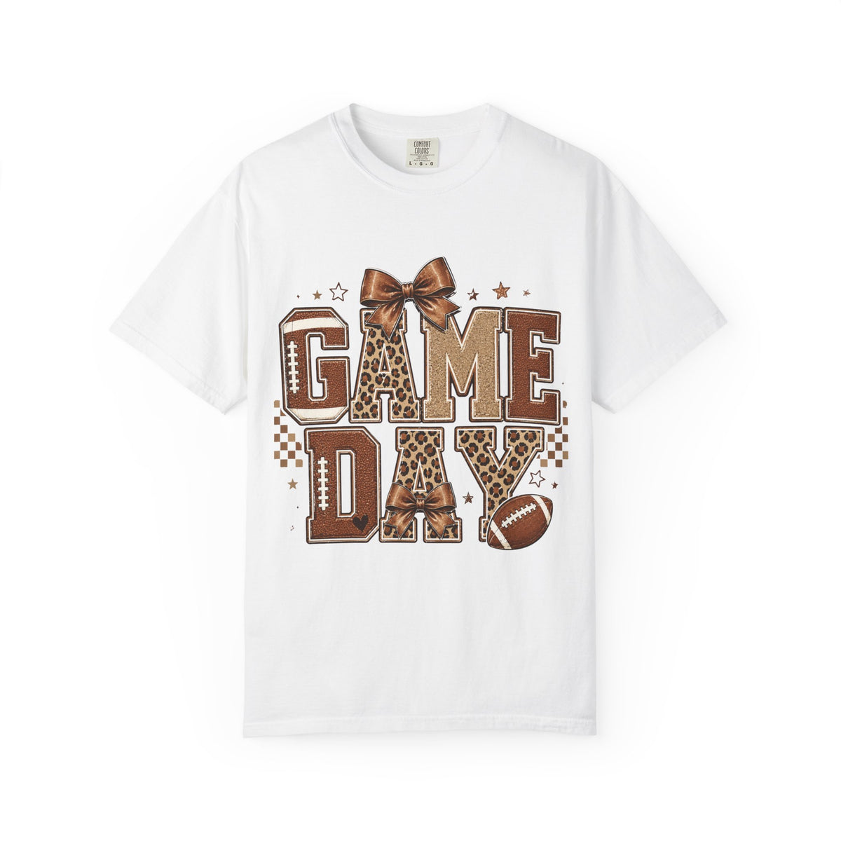 Game Day T‑Shirt — Leopard Print Football Graphic with Bow
